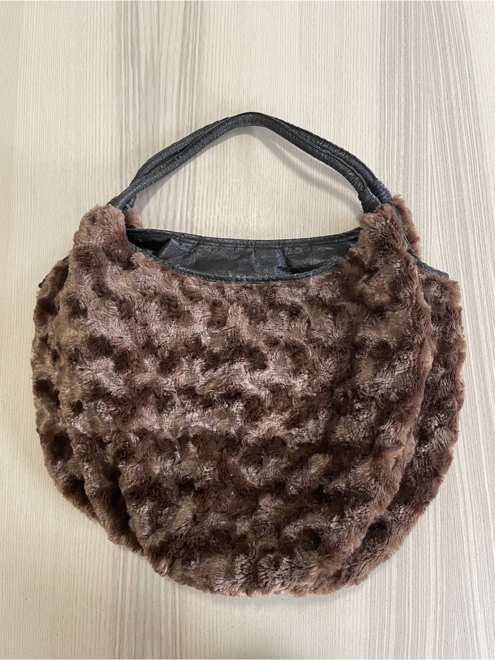 Brown Faux Fur Hobo Shoulder Bag Boho Y2K Cozy Purse